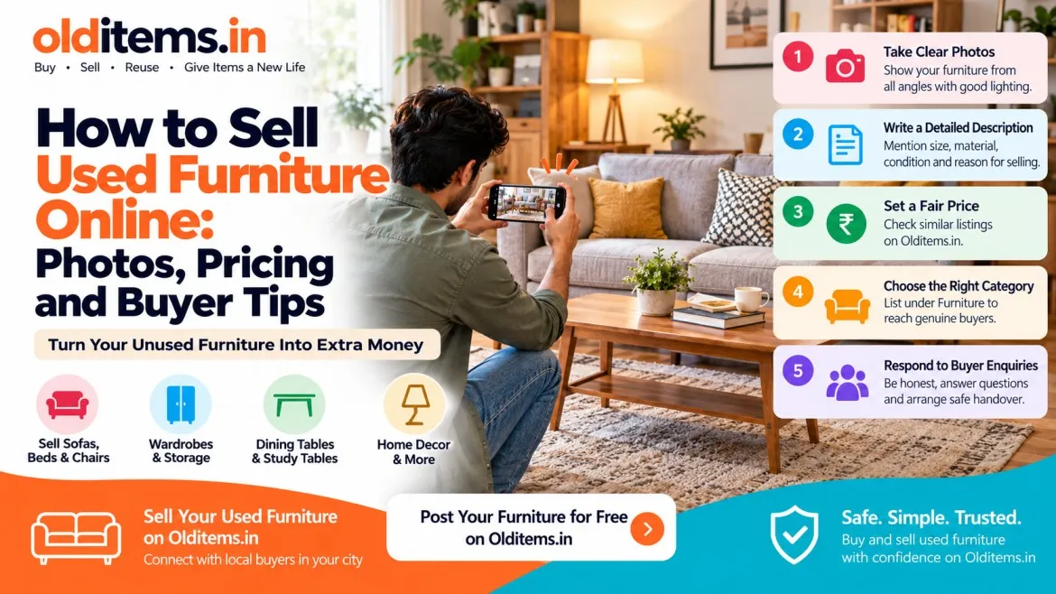 How to sell used furniture online with clear product photos, fair pricing and buyer tips on Olditems.in