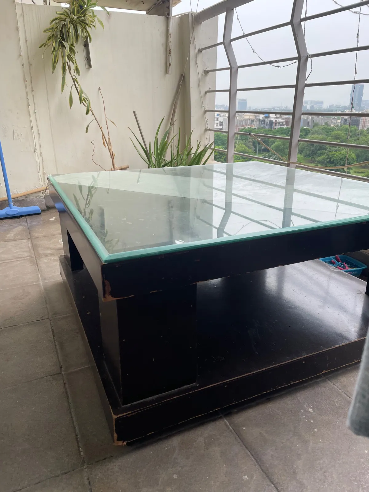 Centre table (good condition) with glass top and a couch (needs repair) - Thumbnail 2
