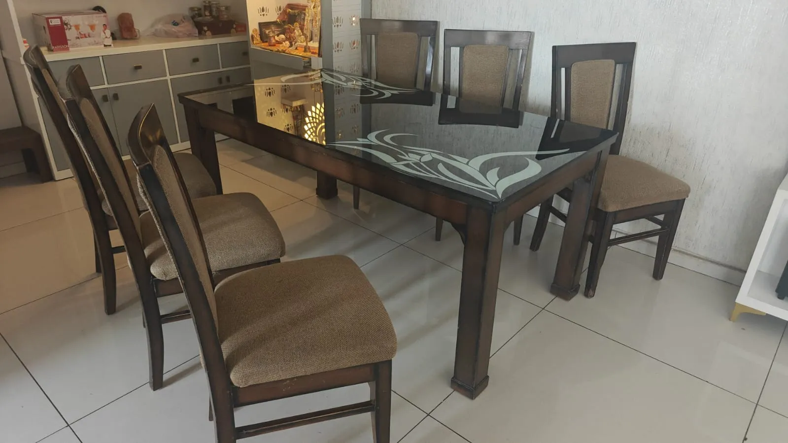 6-Seater Wooden Dining Table with Glass Top – ₹11000 - Thumbnail 2