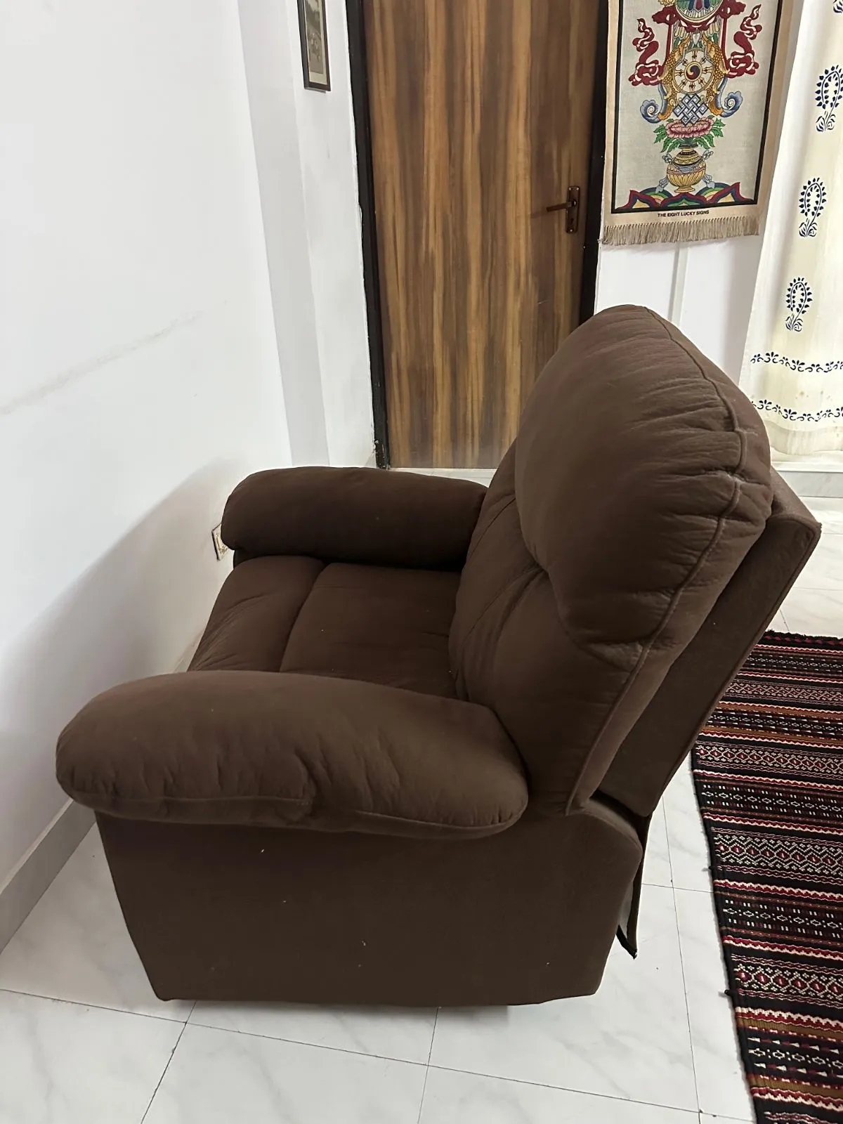 Brown Fabric Recliner Chair — Single Seater - Thumbnail 2