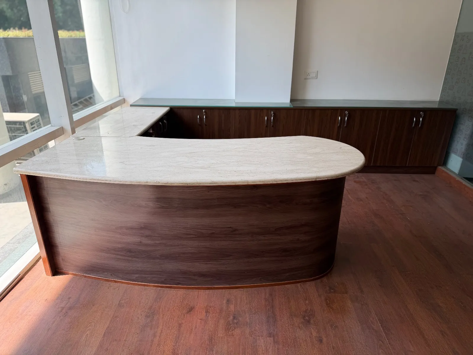L-Shaped Executive Office Desk with Marble Top - Thumbnail 2