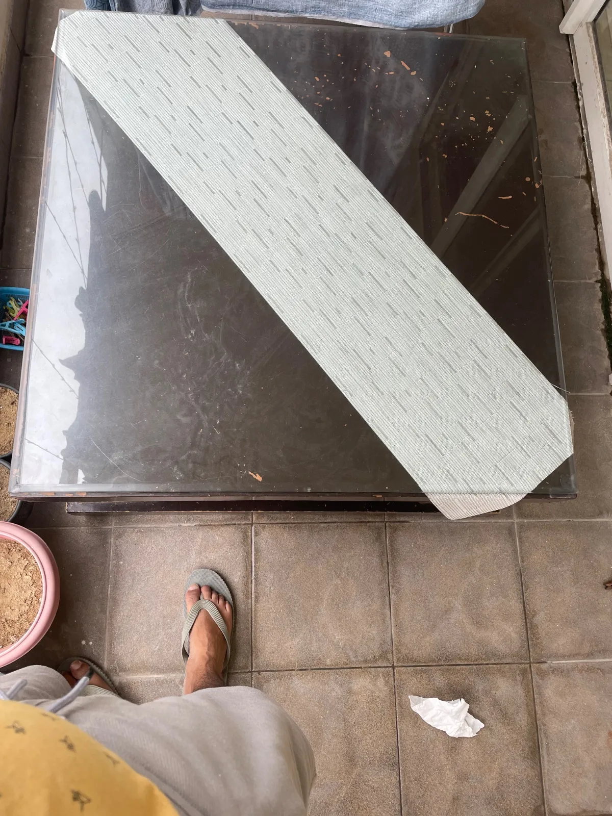 Centre table (good condition) with glass top and a couch (needs repair) - Thumbnail 3