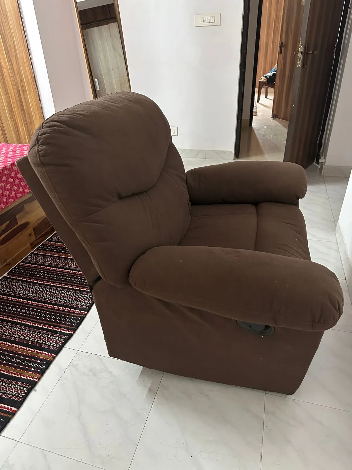 Brown Fabric Recliner Chair — Single Seater - Thumbnail 3