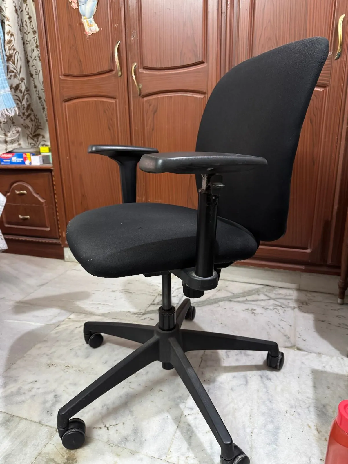 Black Office Chair with Armrests & Wheels – ₹1,500 ( I'm Relocating and would like to sell) - Thumbnail 2