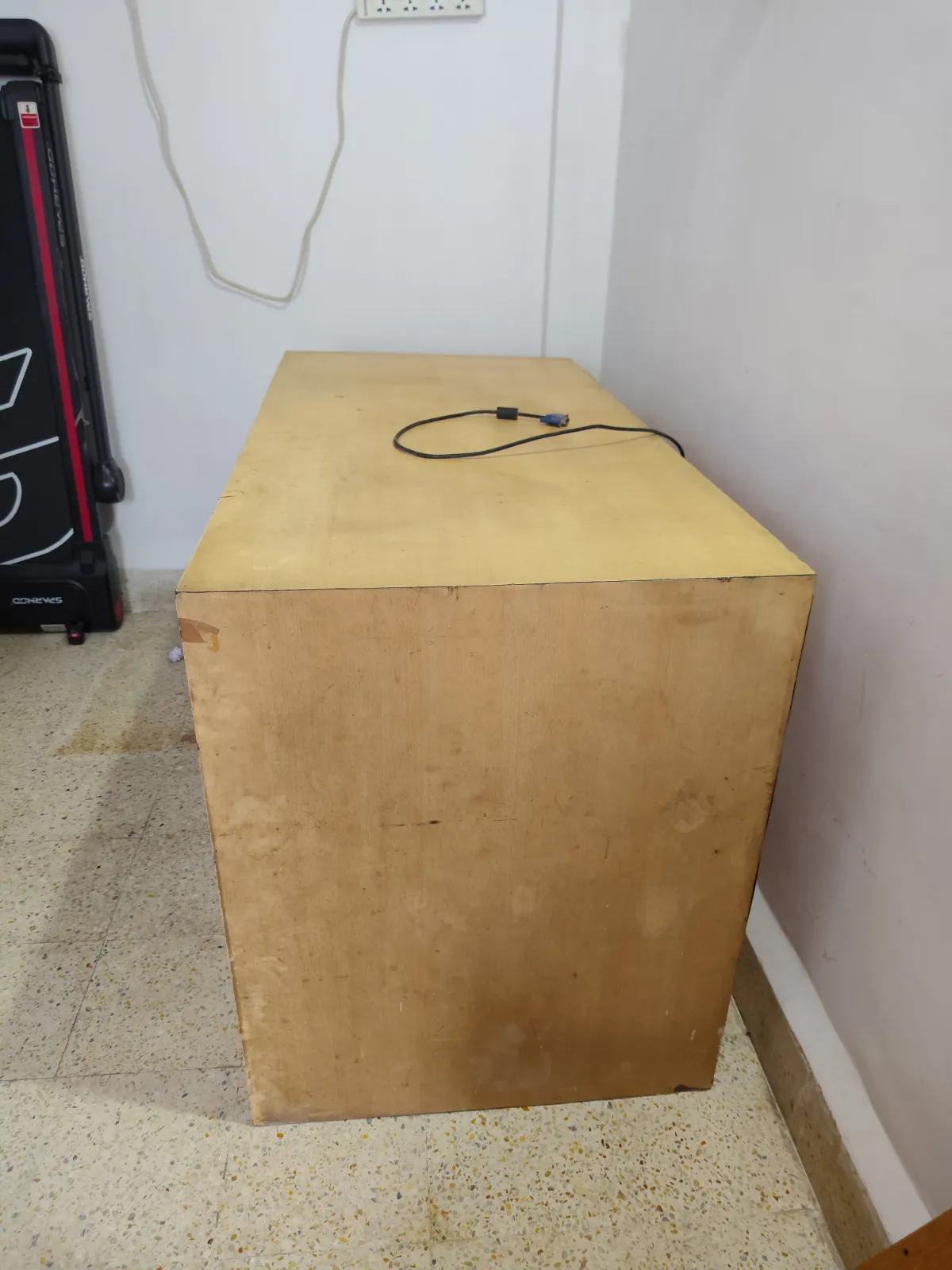 Plywood table with 2 cabinets and 1 drawer and a pc keyboard - Thumbnail 4