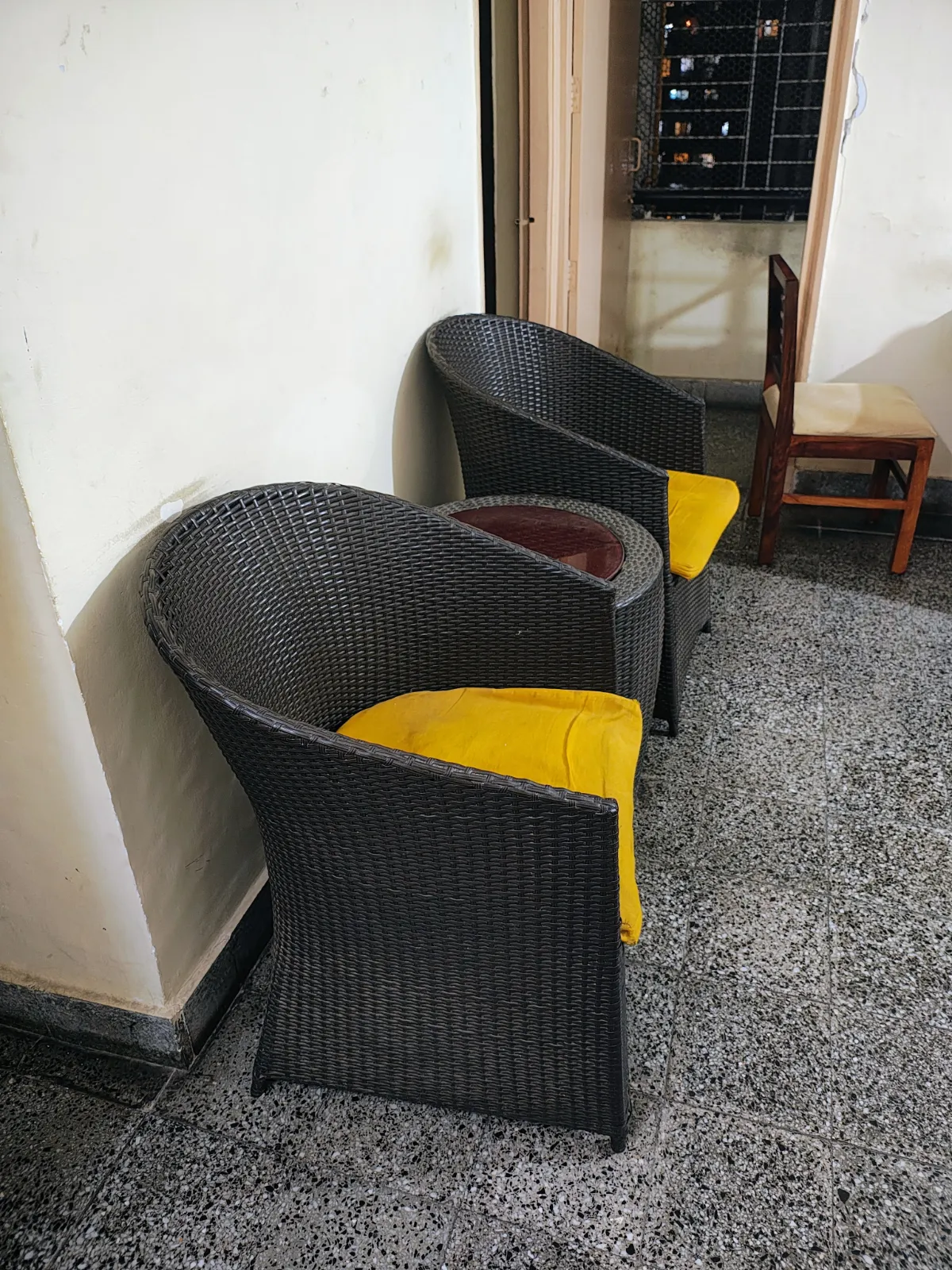 10 year old 2 garden portico chairs with glass round table - Thumbnail 5