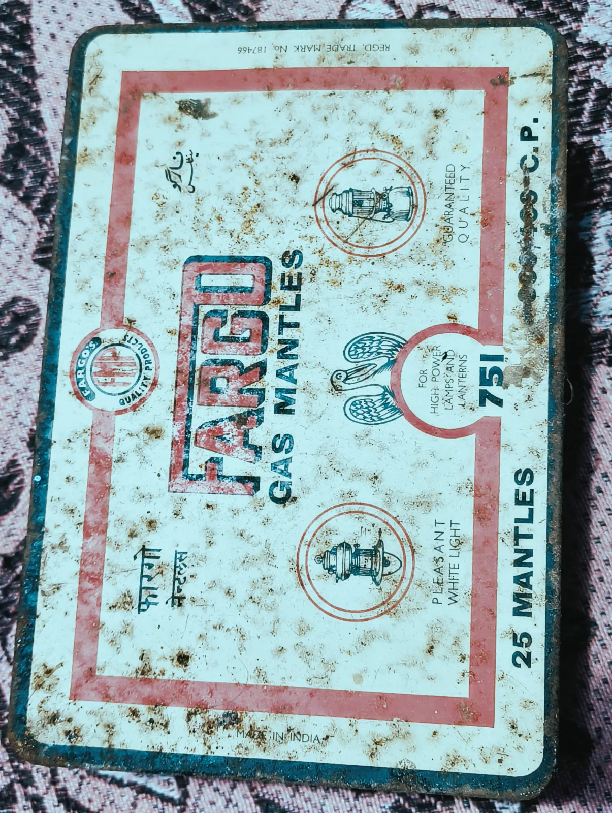 Vintage FARGO Gas Mantles No. 751 Printed Metal Tin Box – Rusted Patina - Image 1