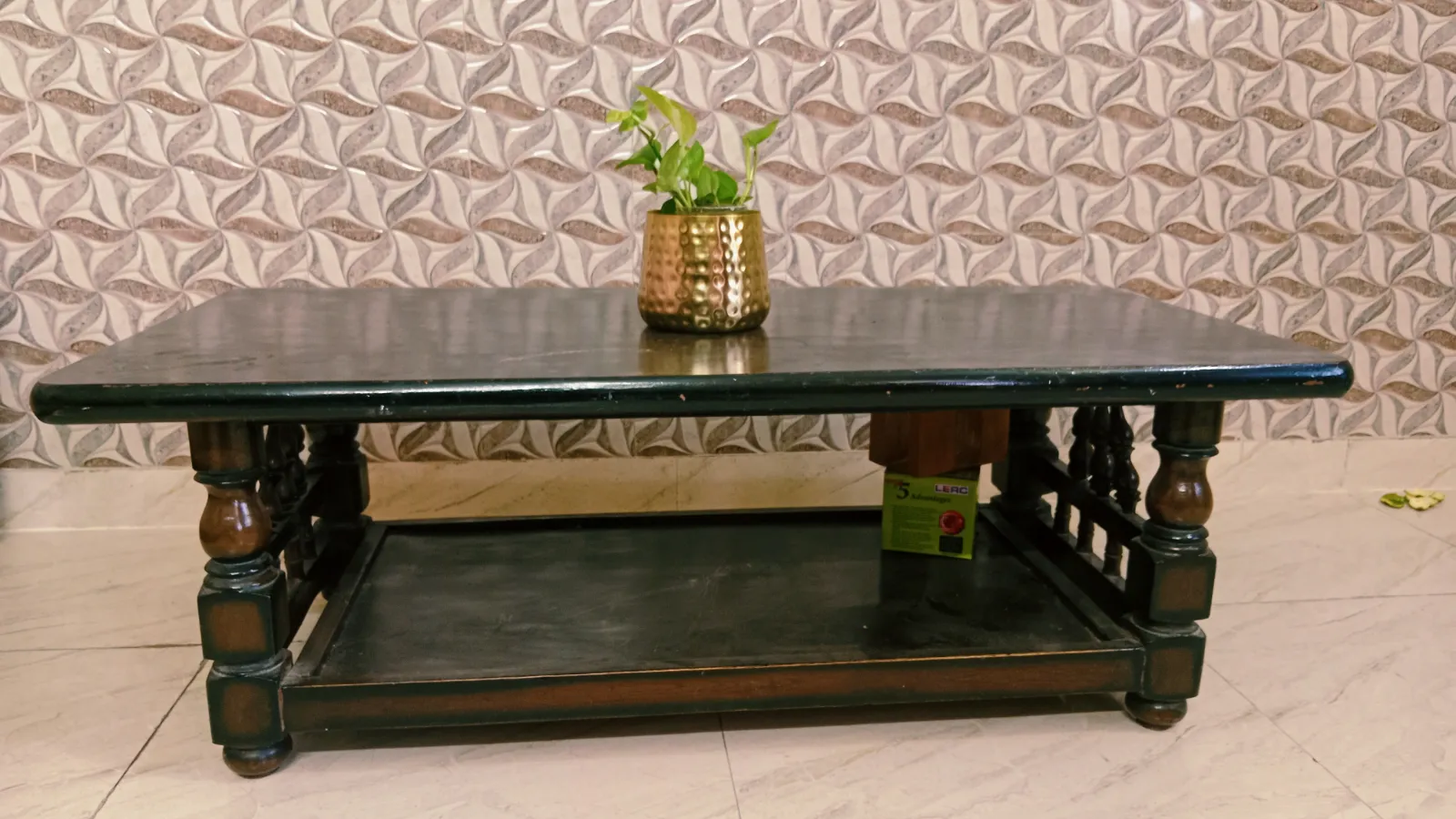 Vintage Style Wooden Coffee Table with Bottom Storage Shelf - Thumbnail 2