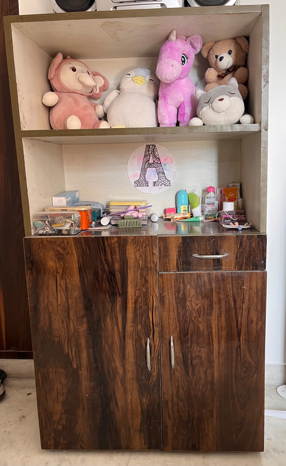 wooden wardrobe with open shelf - Image 1