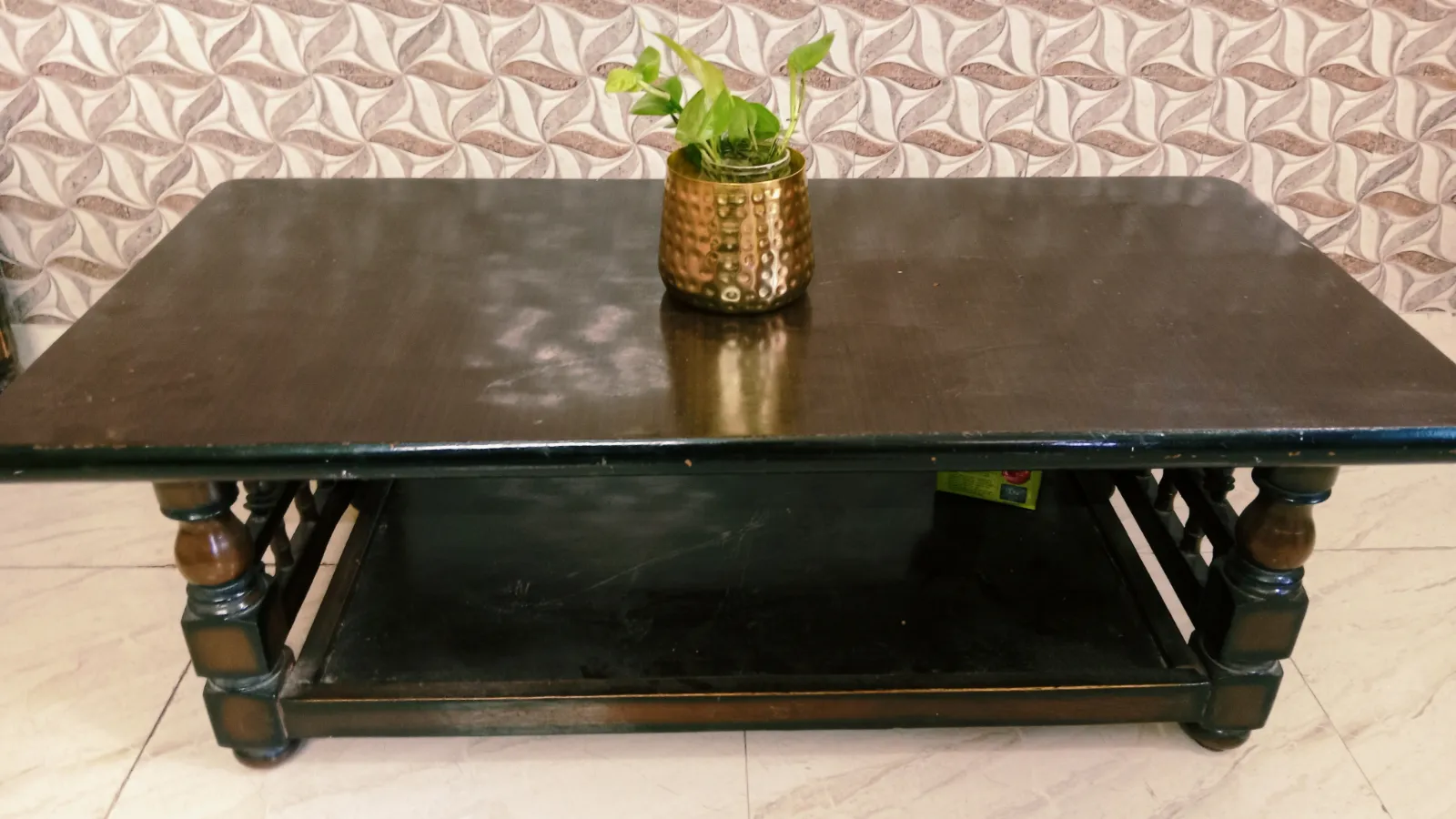 Vintage Style Wooden Coffee Table with Bottom Storage Shelf - Thumbnail 3