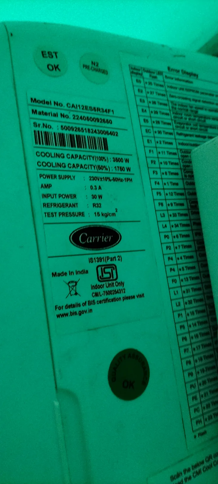 Carrier 1 ton 5star rated 6-in-1 Inverter Technology AC - Image 1